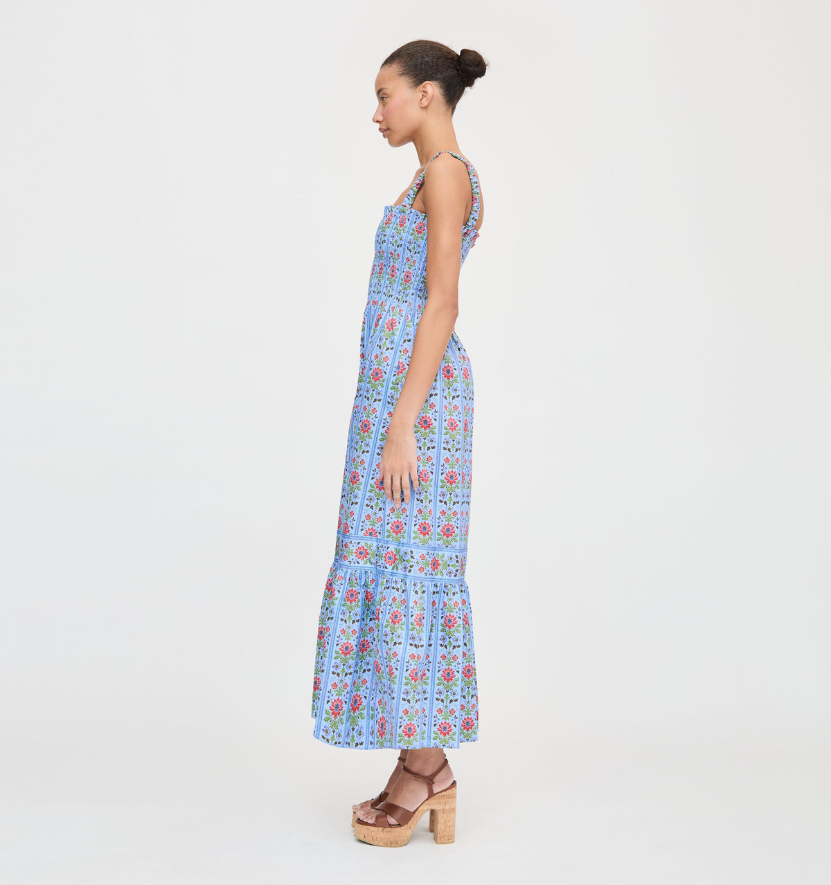 The Anjuli Nap Dress in Blue Floral Block Stripe