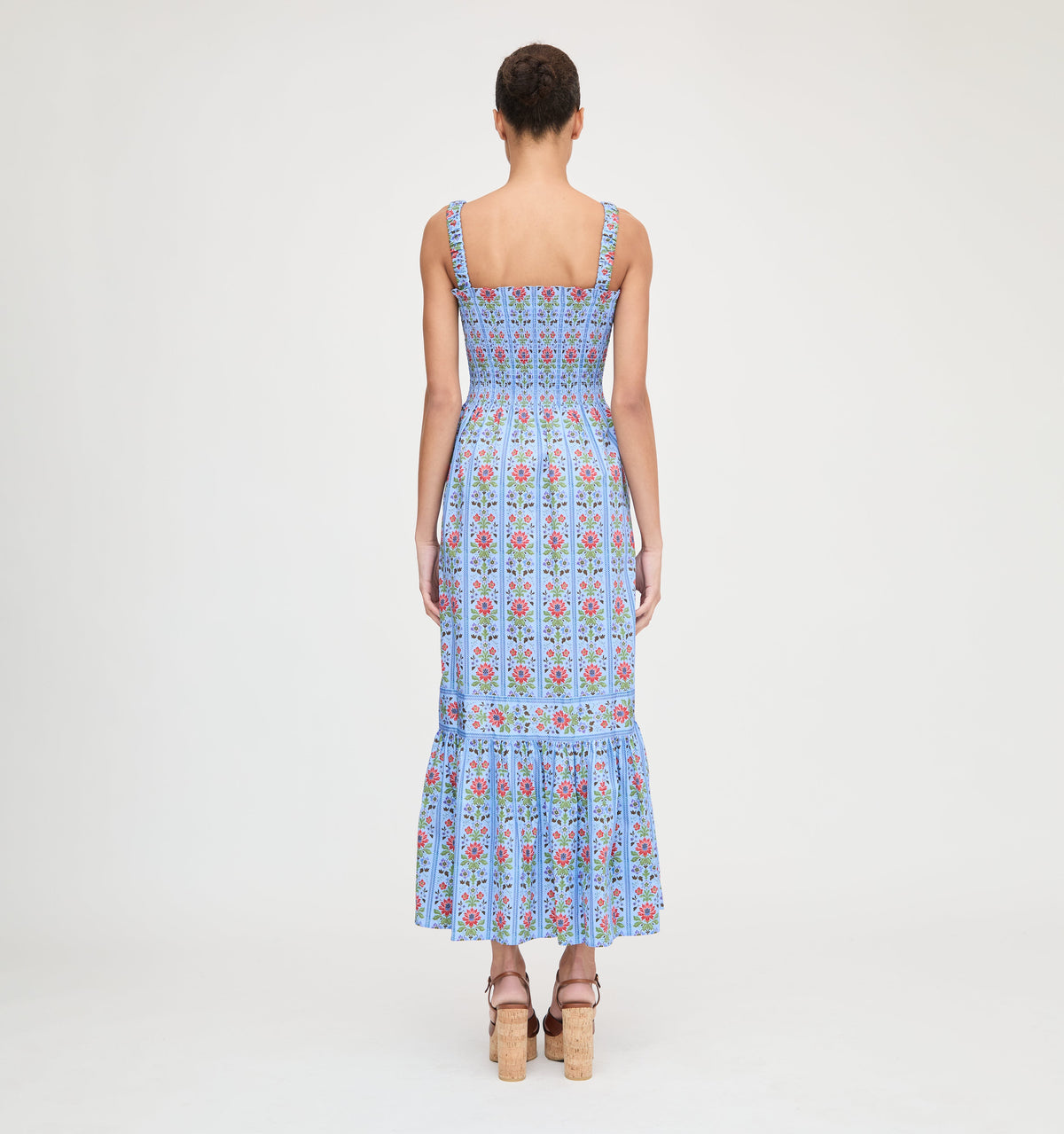 The Anjuli Nap Dress in Blue Floral Block Stripe