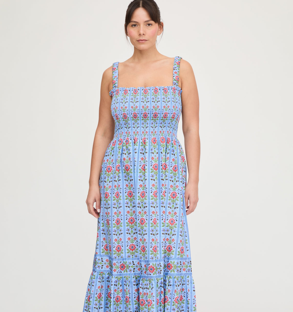 The Anjuli Nap Dress in Blue Floral Block Stripe