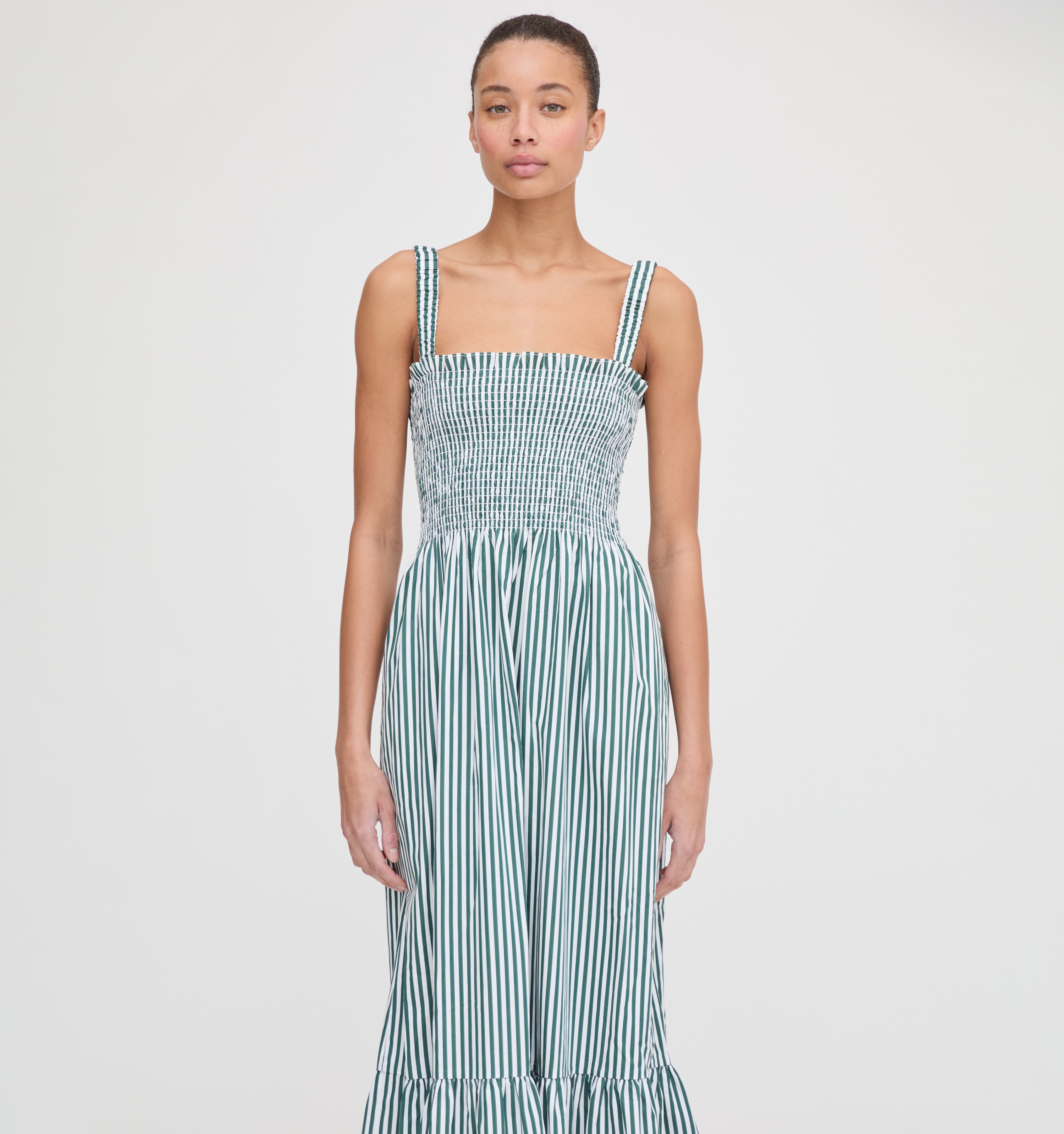 The Anjuli Nap Dress in Green Stripe