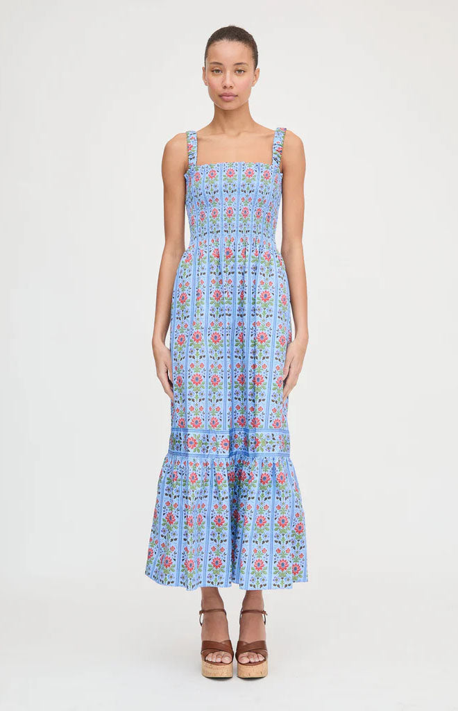 The Anjuli Nap Dress in Blue Floral Block Stripe