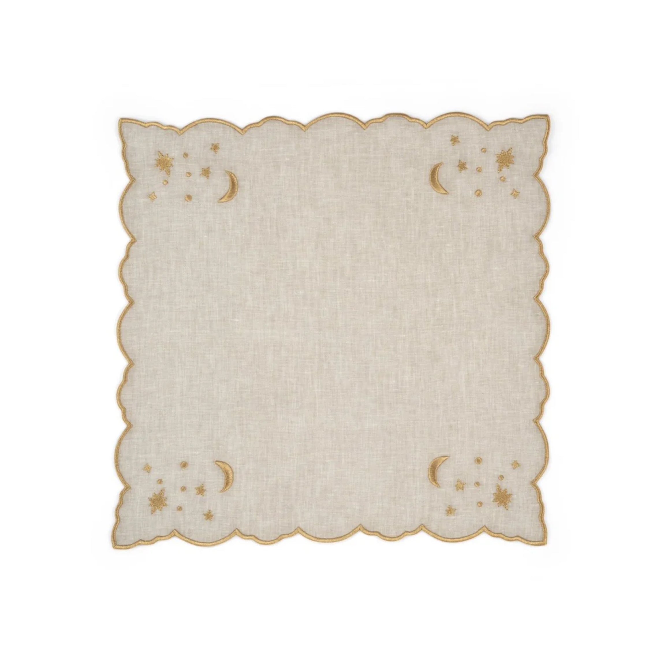 The Astral Linen Napkin in Natural Linen and Gold Embroidery