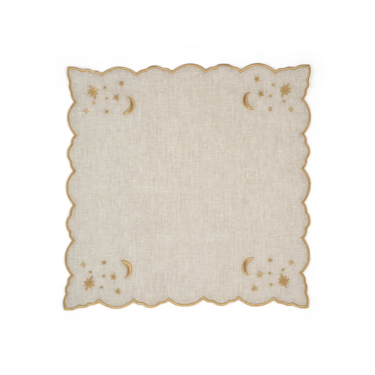 The Astral Linen Napkin in Natural Linen and Gold Embroidery