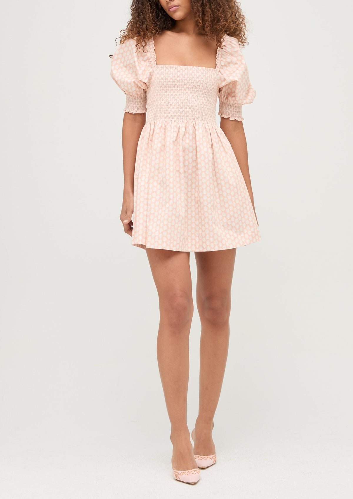 The Athena Nap Dress in Coral Baroque Shell Cotton Sateen