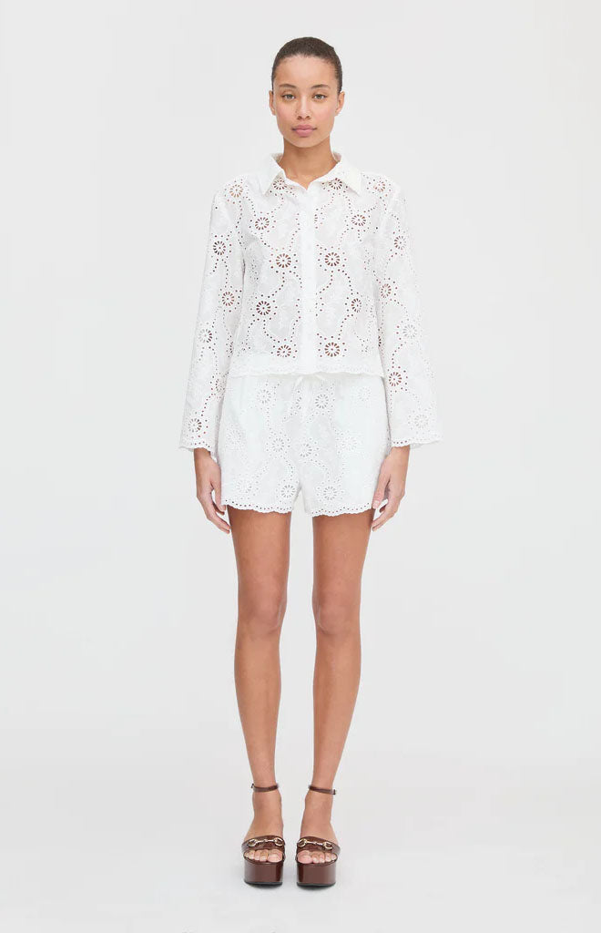 The Audrey Shorts in White Trellis Broderie