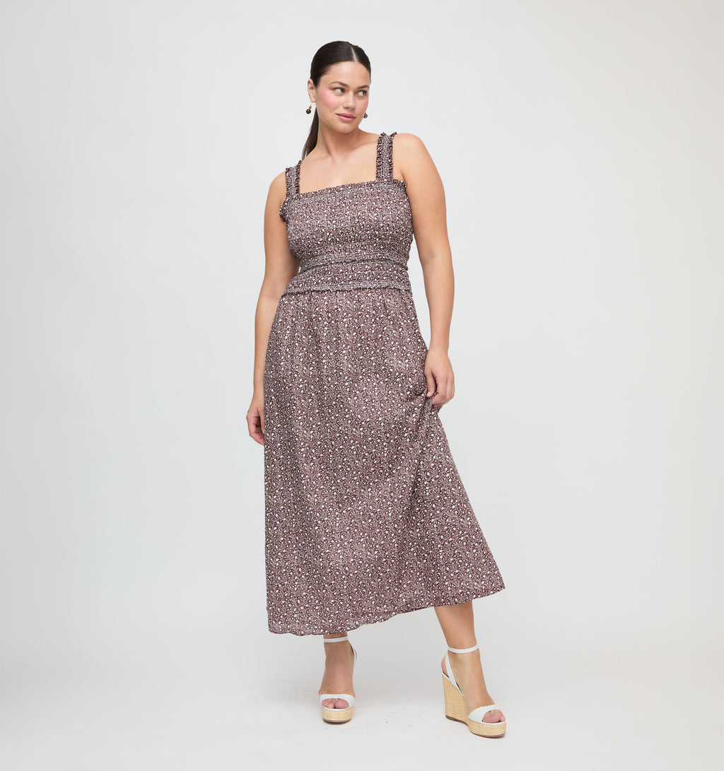 The Azalea Maxi Nap Dress in Chocolate Ditsy Thistle