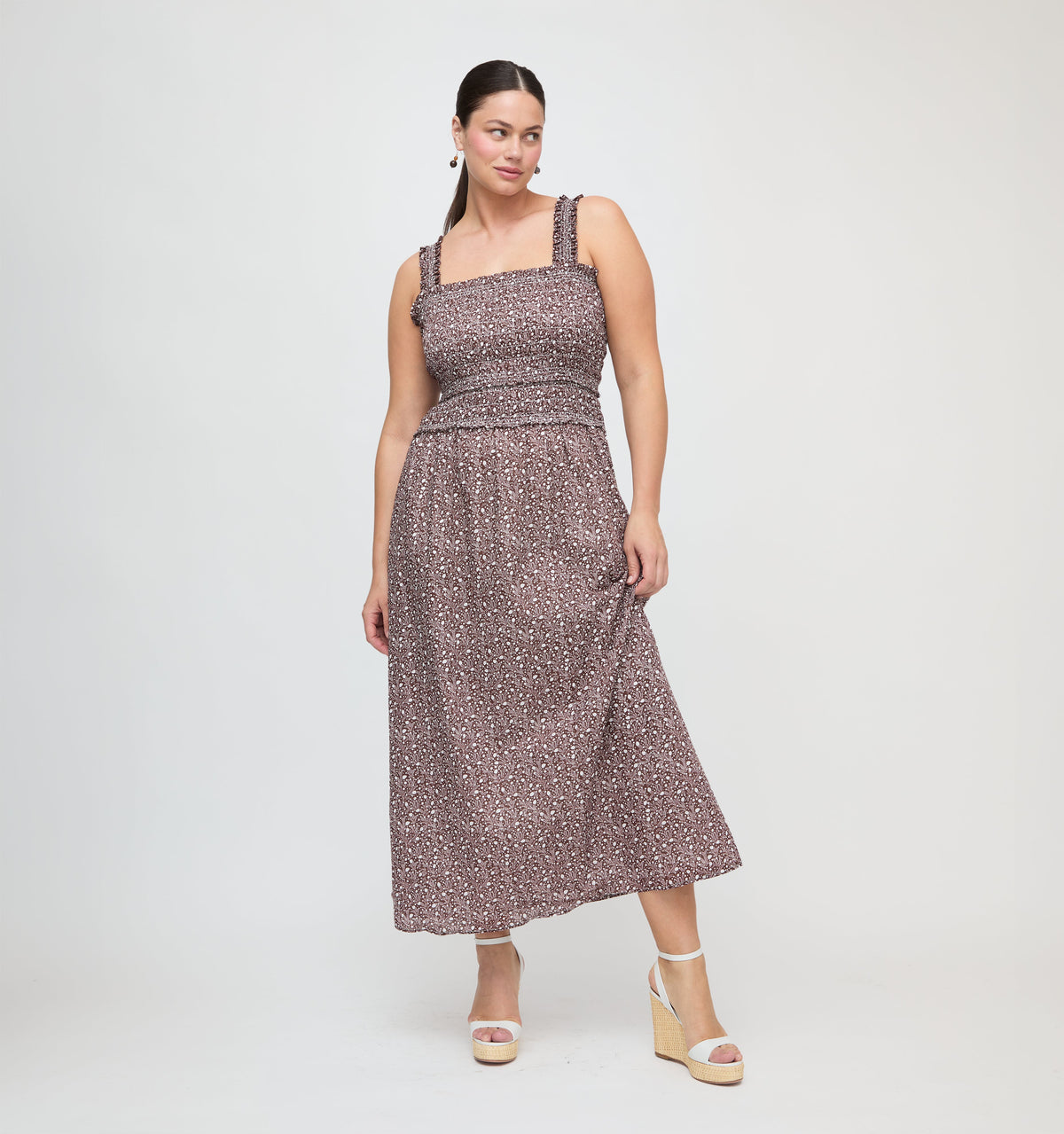 The Azalea Maxi Nap Dress in Chocolate Ditsy Thistle