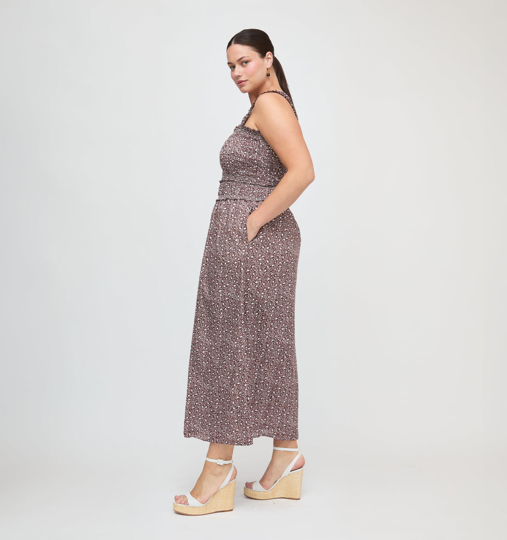 The Azalea Maxi Nap Dress in Chocolate Ditsy Thistle