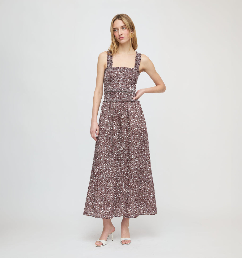 The Azalea Maxi Nap Dress in Chocolate Ditsy Thistle