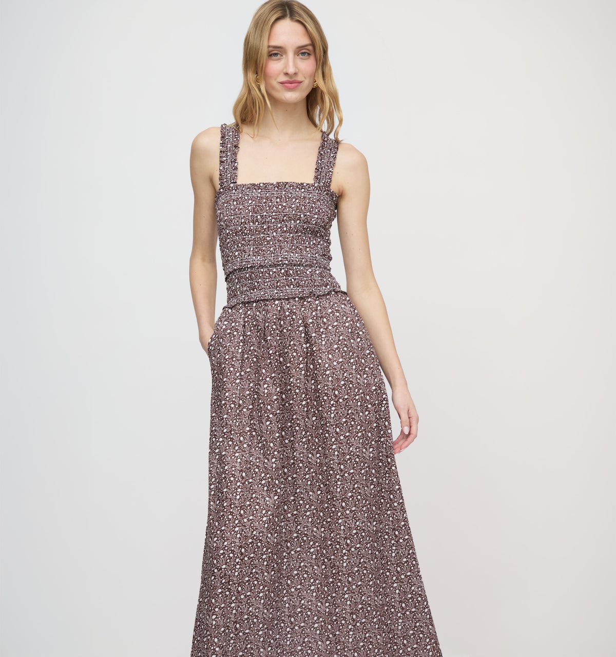 The Azalea Maxi Nap Dress in Chocolate Ditsy Thistle