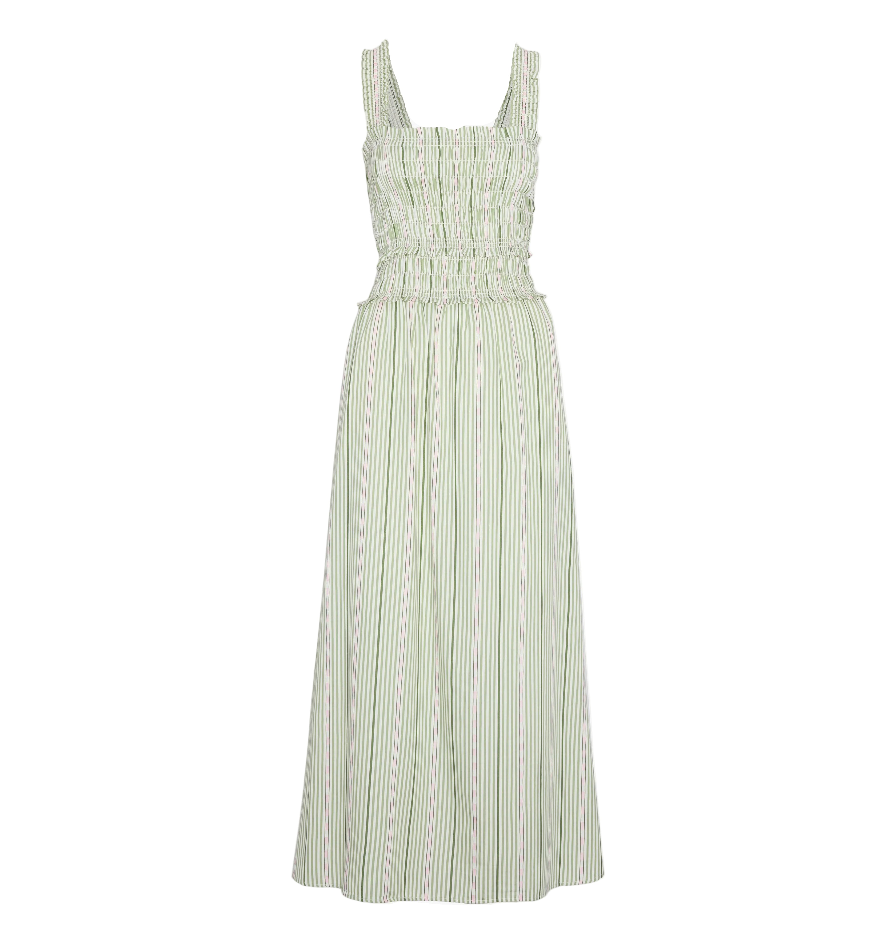 The Azalea Maxi Nap Dress in Green Jacquard Stripe