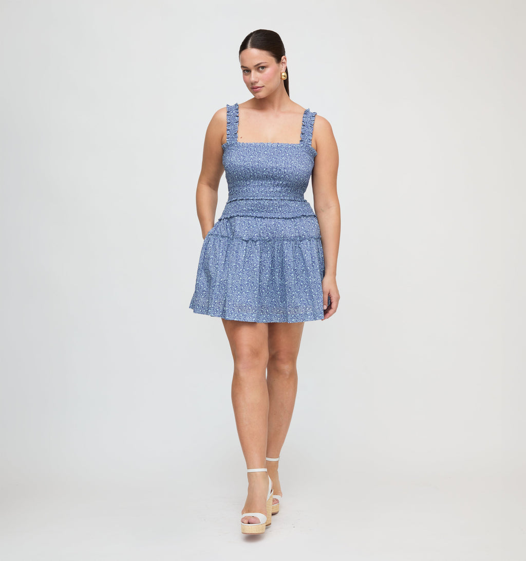 The Azalea Mini Nap Dress in Cornflower Ditsy Thistle