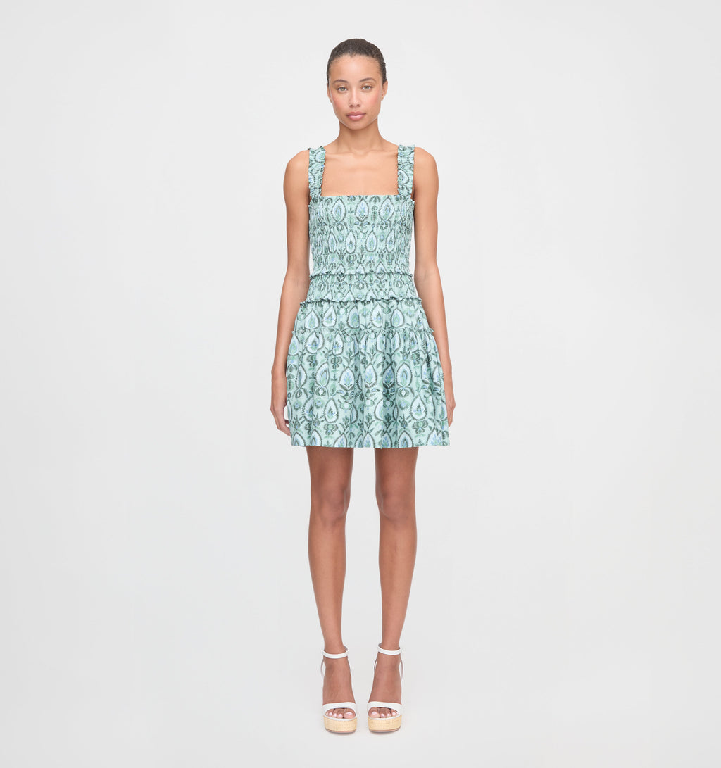 The Azalea Mini Nap Dress in Green Palm Ikat