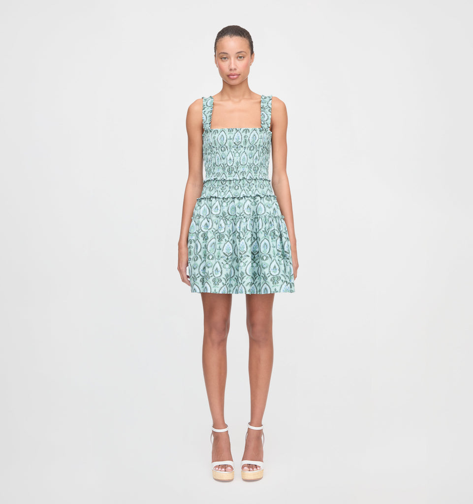 The Azalea Mini Nap Dress in Green Palm Ikat