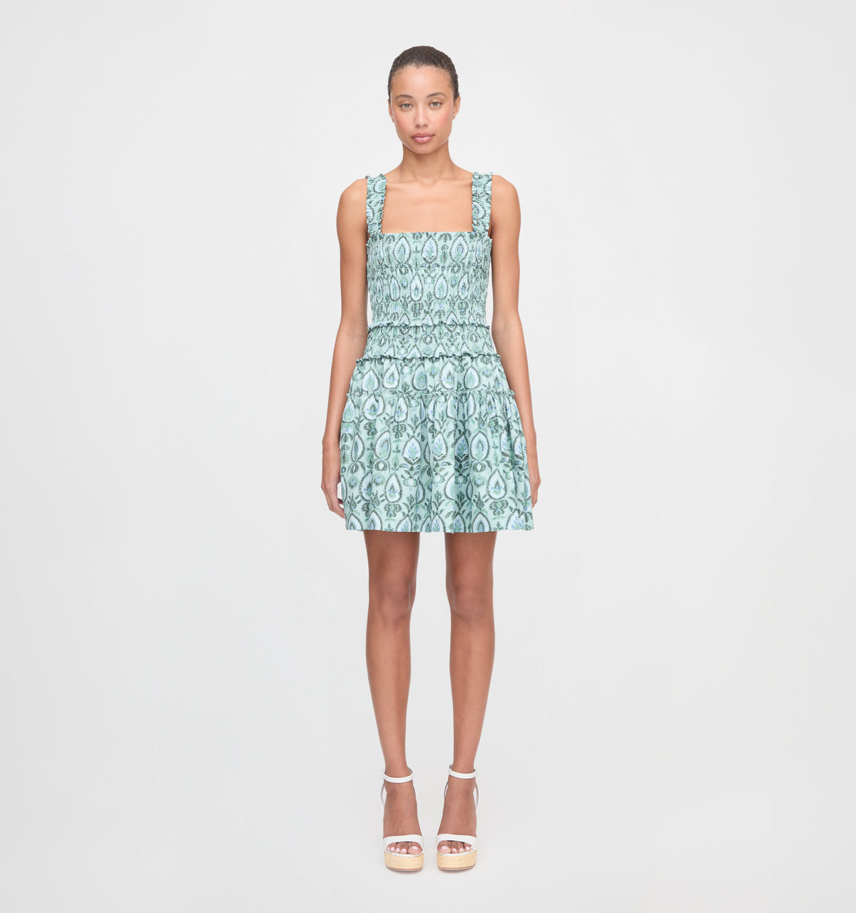 The Azalea Mini Nap Dress in Green Palm Ikat