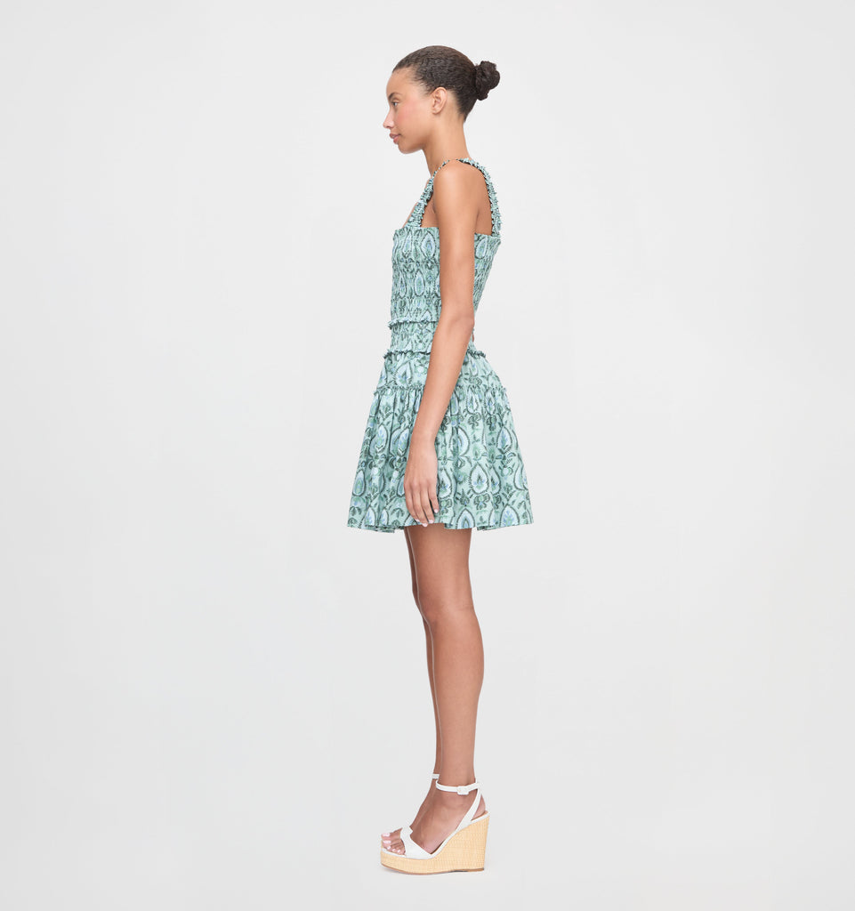 The Azalea Mini Nap Dress in Green Palm Ikat