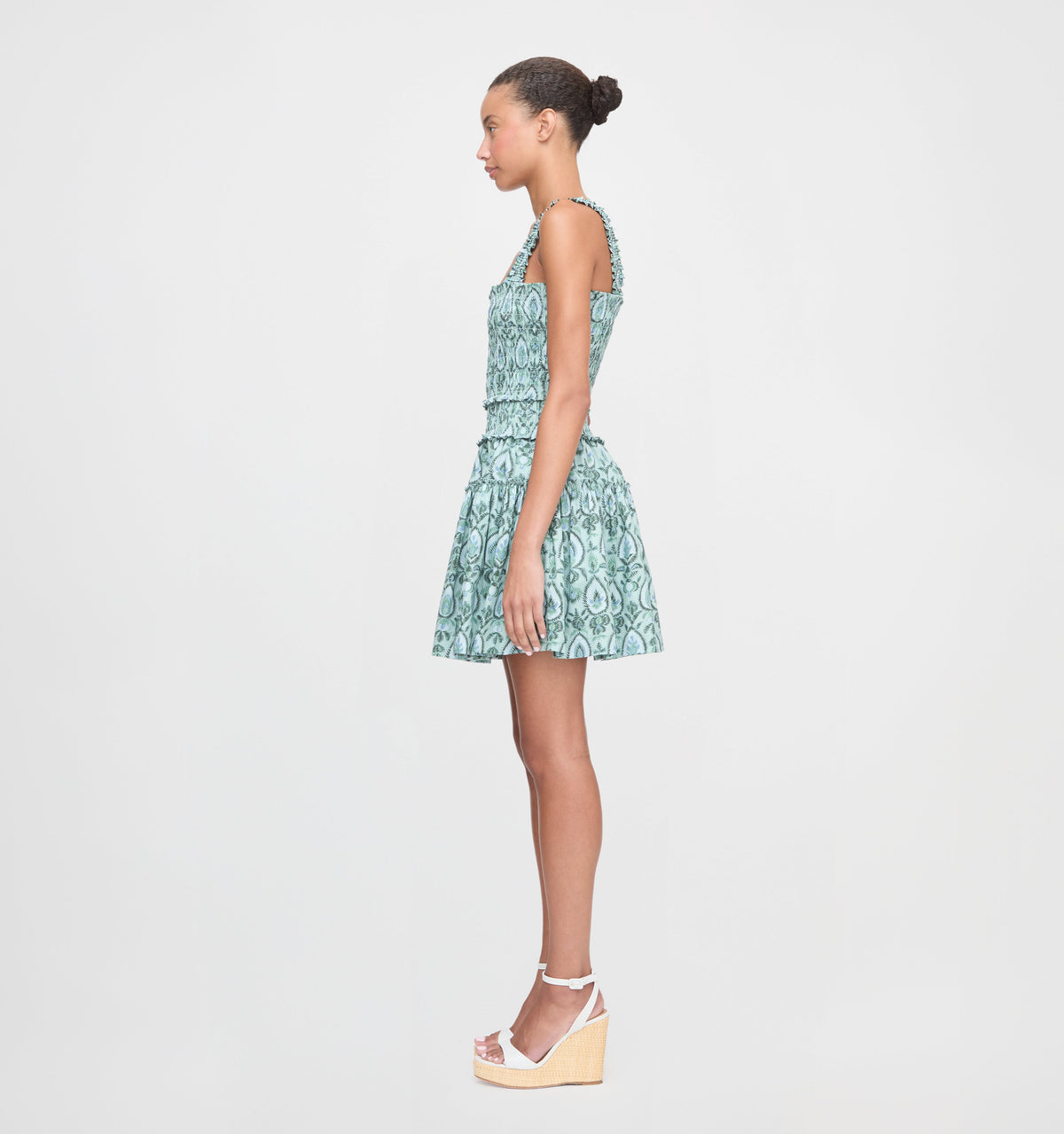The Azalea Mini Nap Dress in Green Palm Ikat