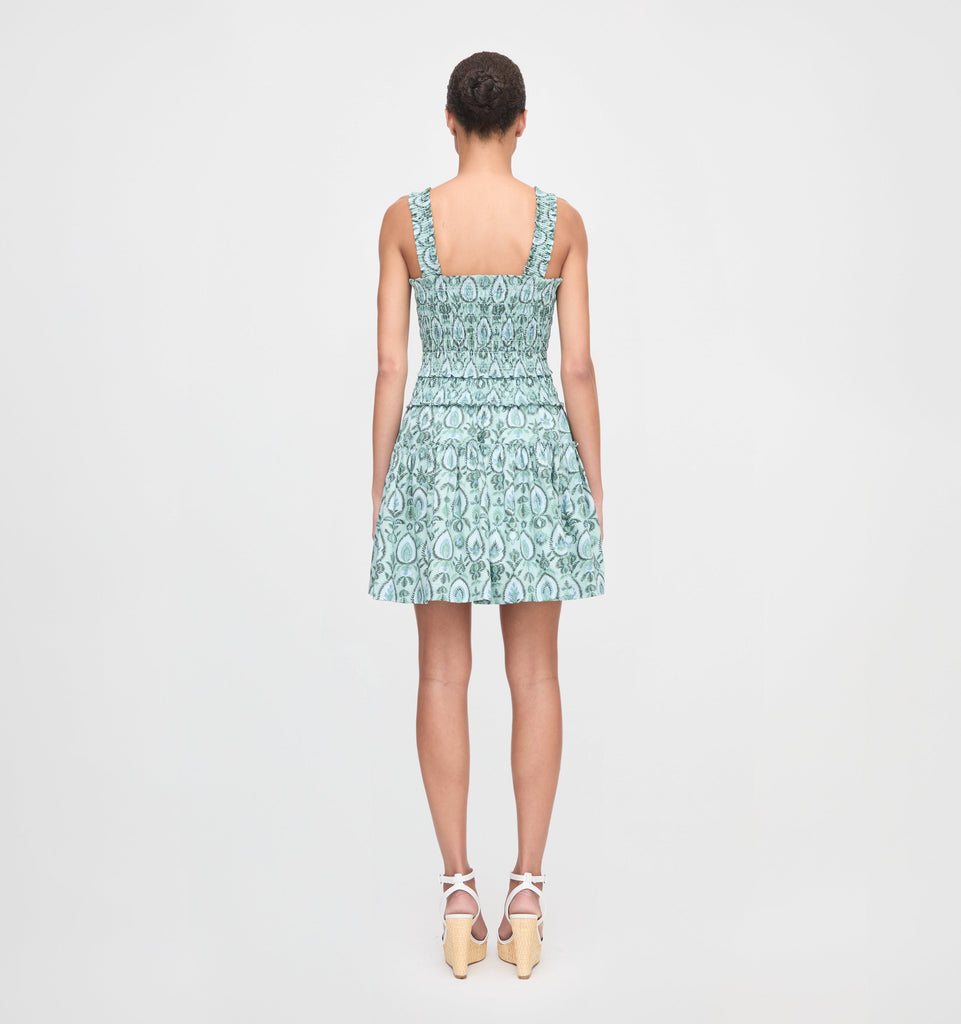 The Azalea Mini Nap Dress in Green Palm Ikat