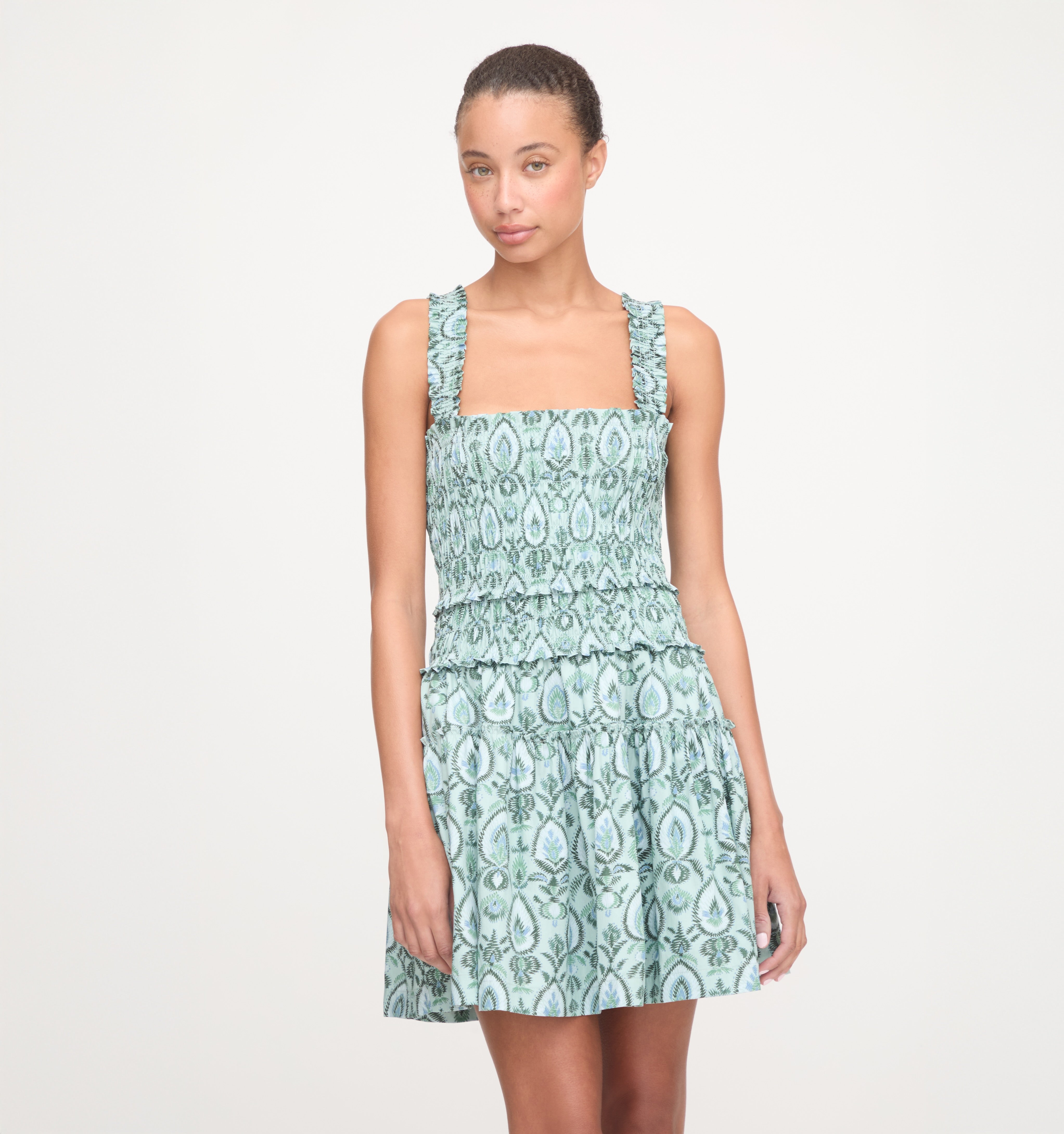 The Azalea Mini Nap Dress in Green Palm Ikat