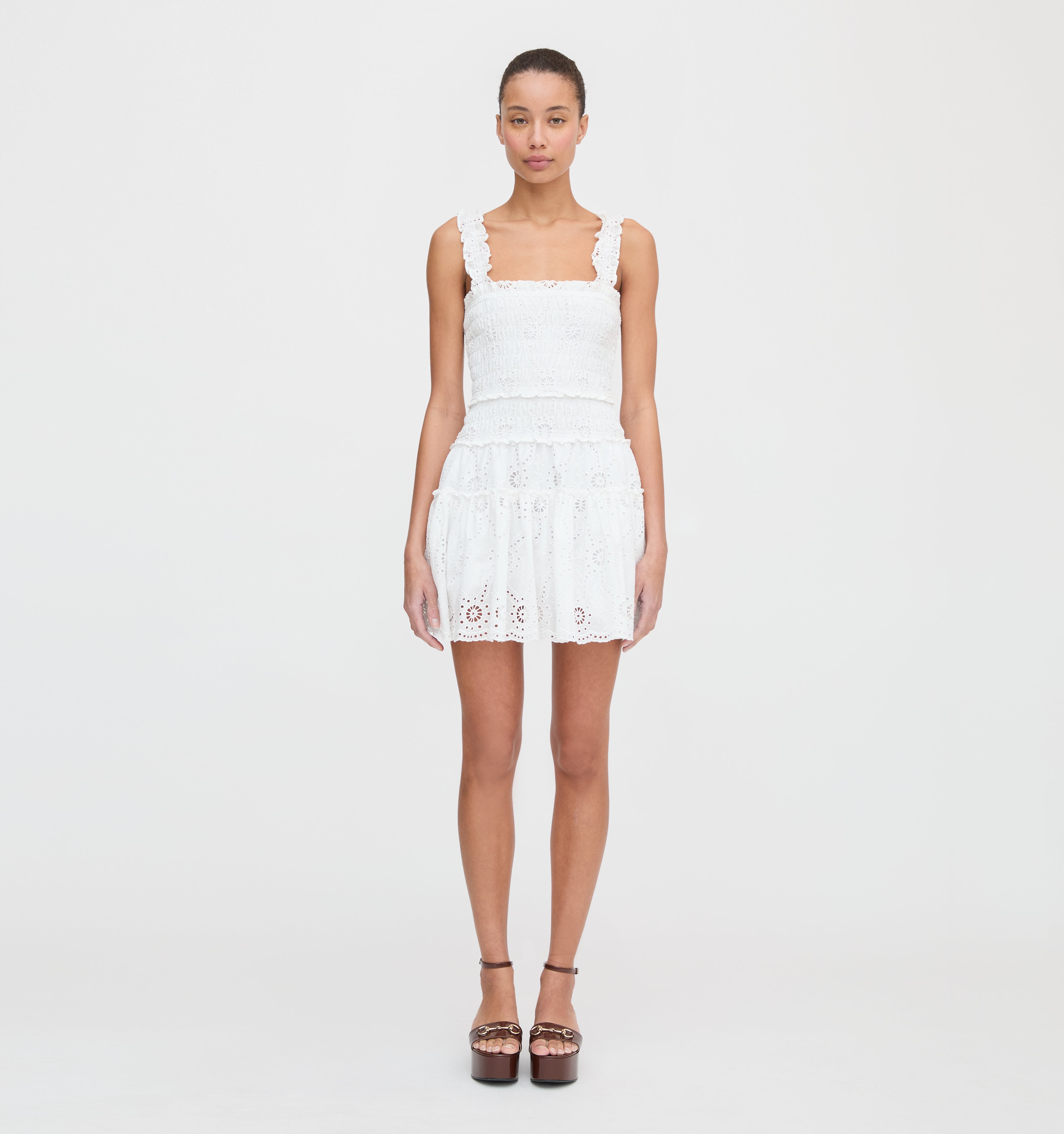 The Azalea Mini Nap Dress in White Trellis Broderie