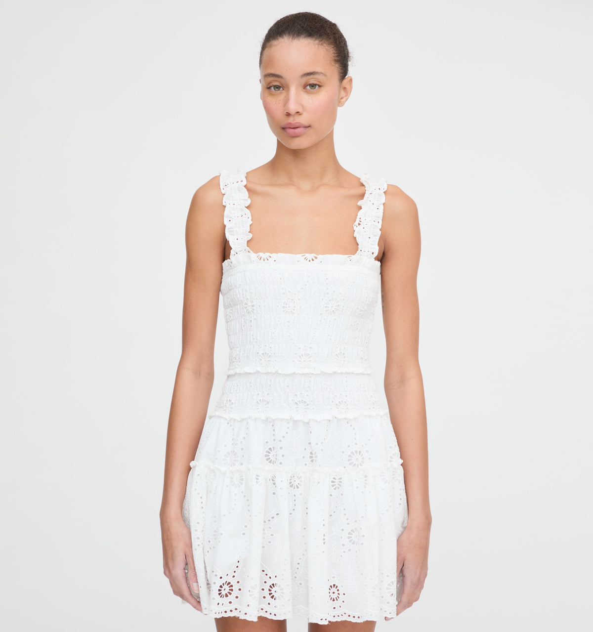 The Azalea Mini Nap Dress in White Trellis Broderie