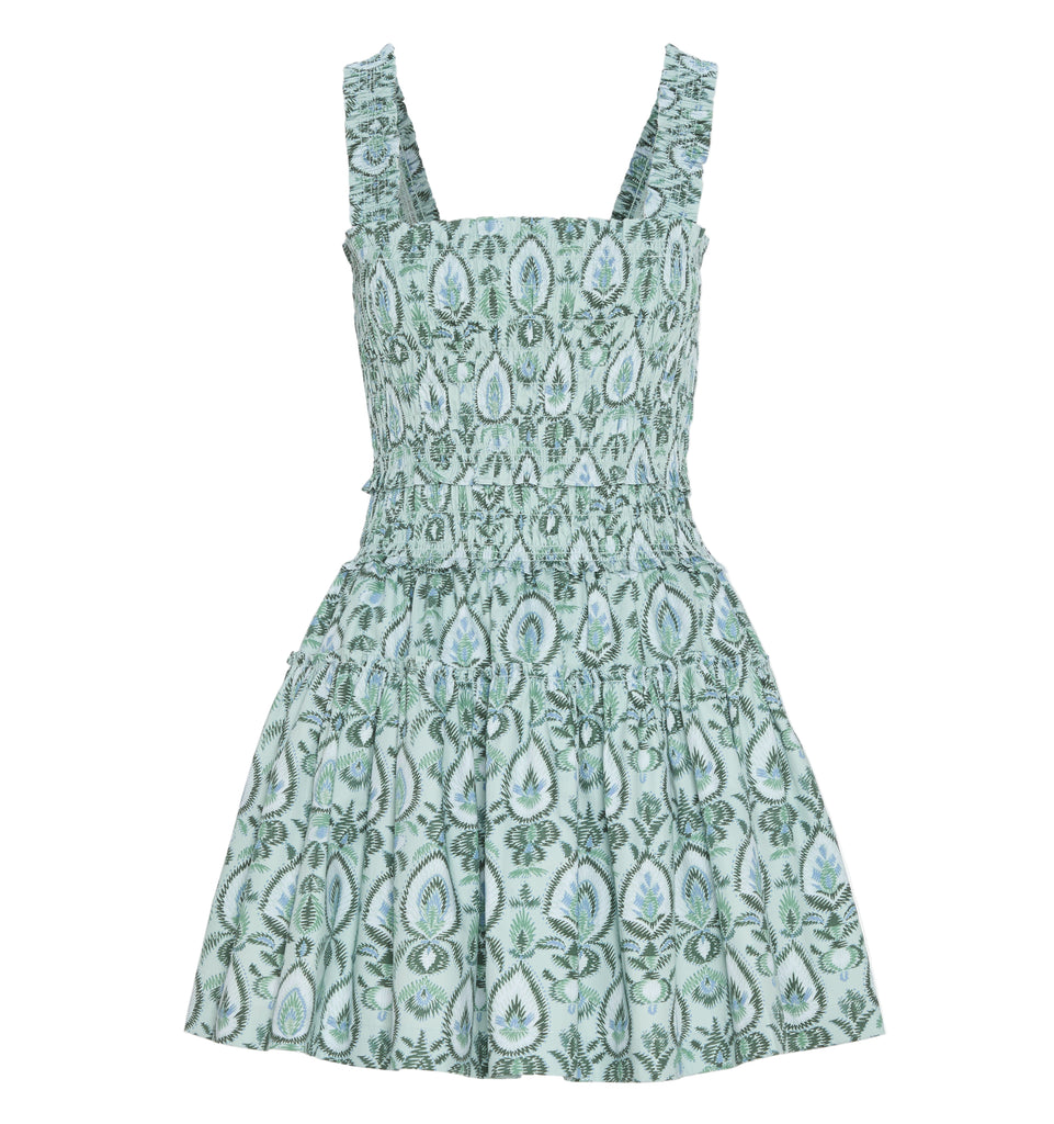 The Azalea Mini Nap Dress in Green Palm Ikat