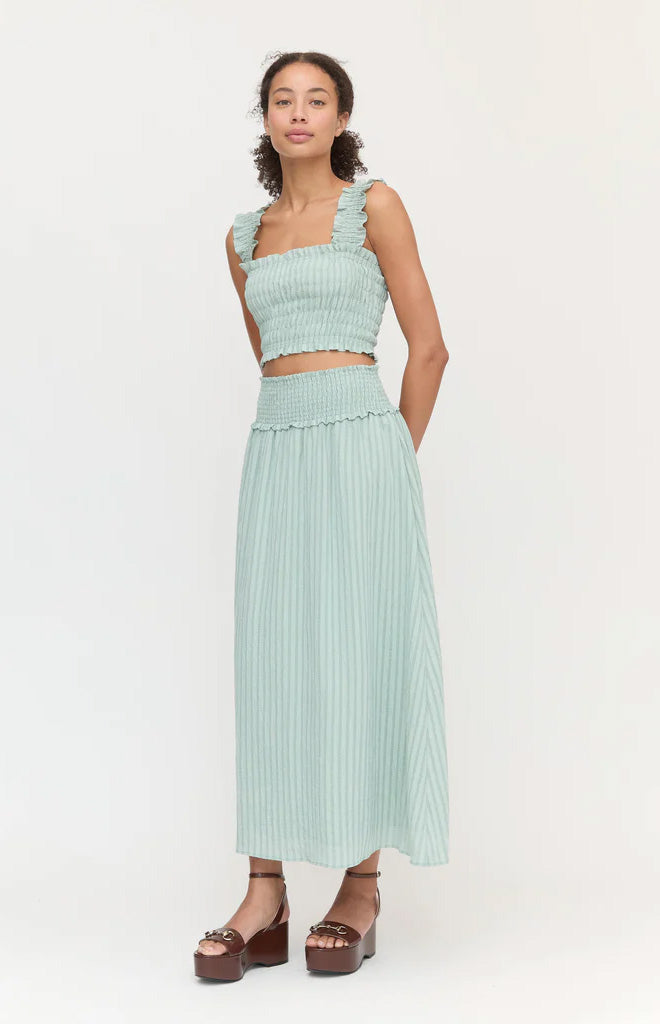 The Azalea Nap Top in Soft Green Tonal Seersucker