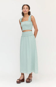 The Azalea Nap Top in Soft Green Tonal Seersucker