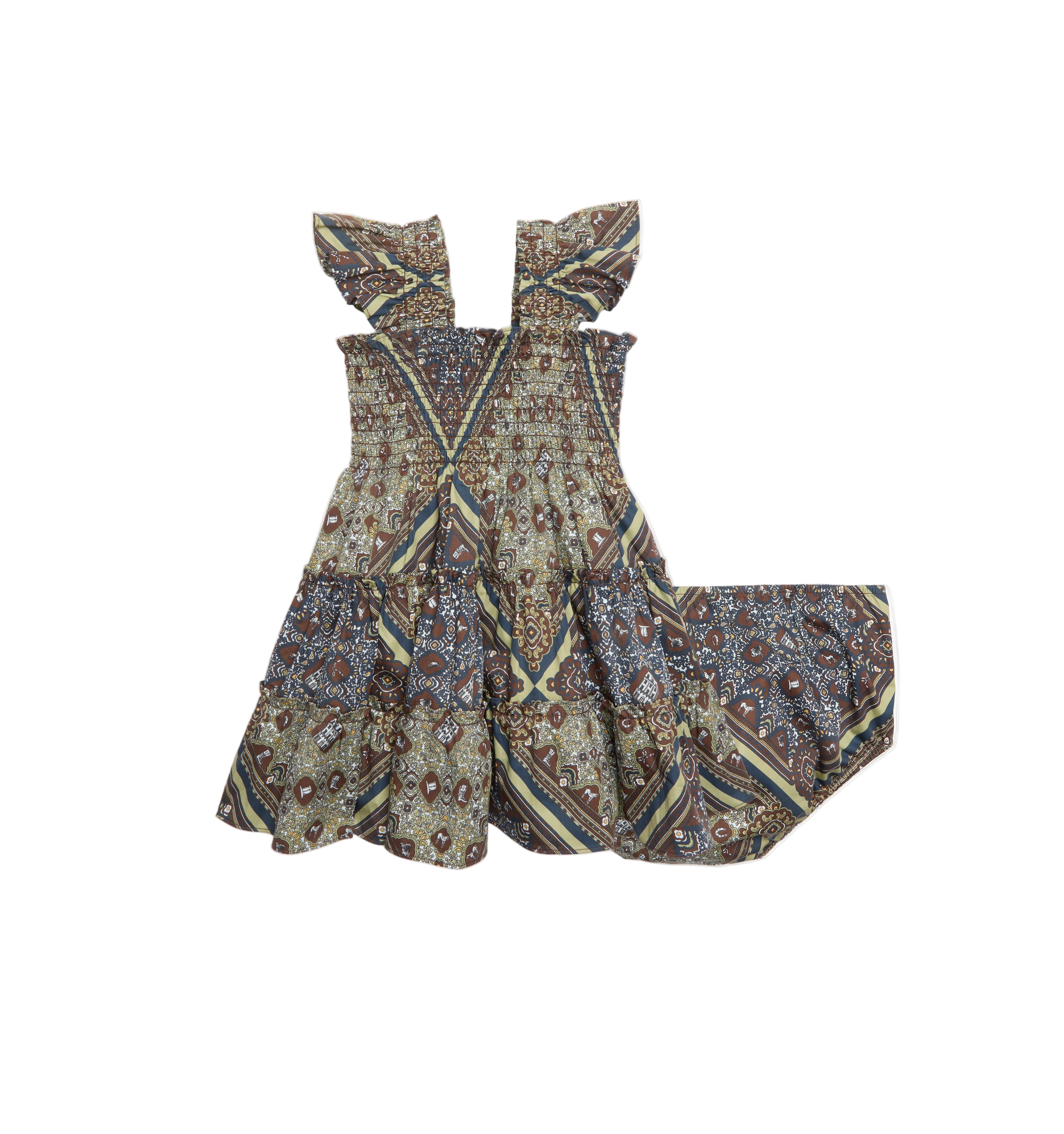 The Baby Ellie Nap Dress in Olive Equestrian Scarf