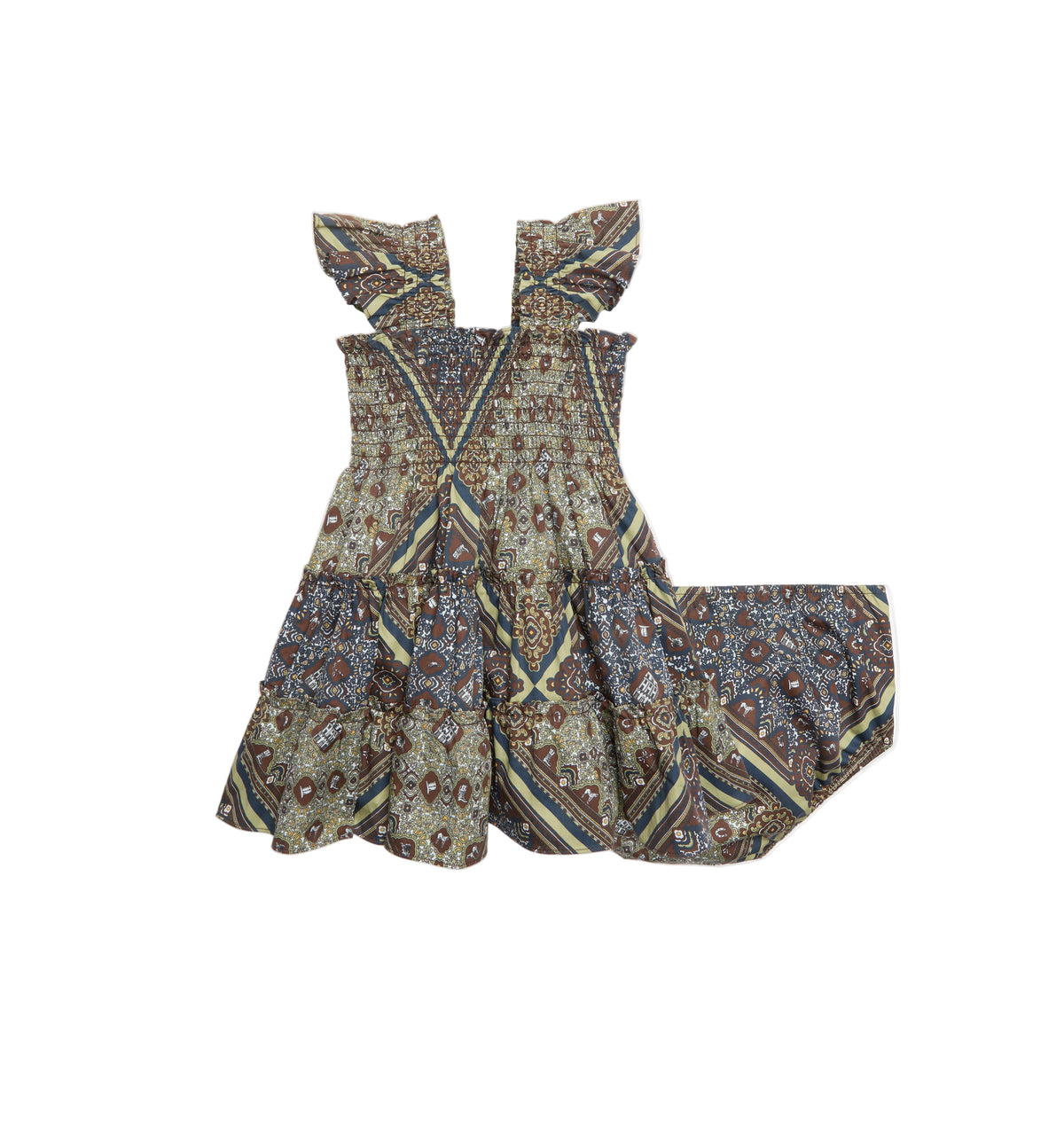 The Baby Ellie Nap Dress in Olive Equestrian Scarf