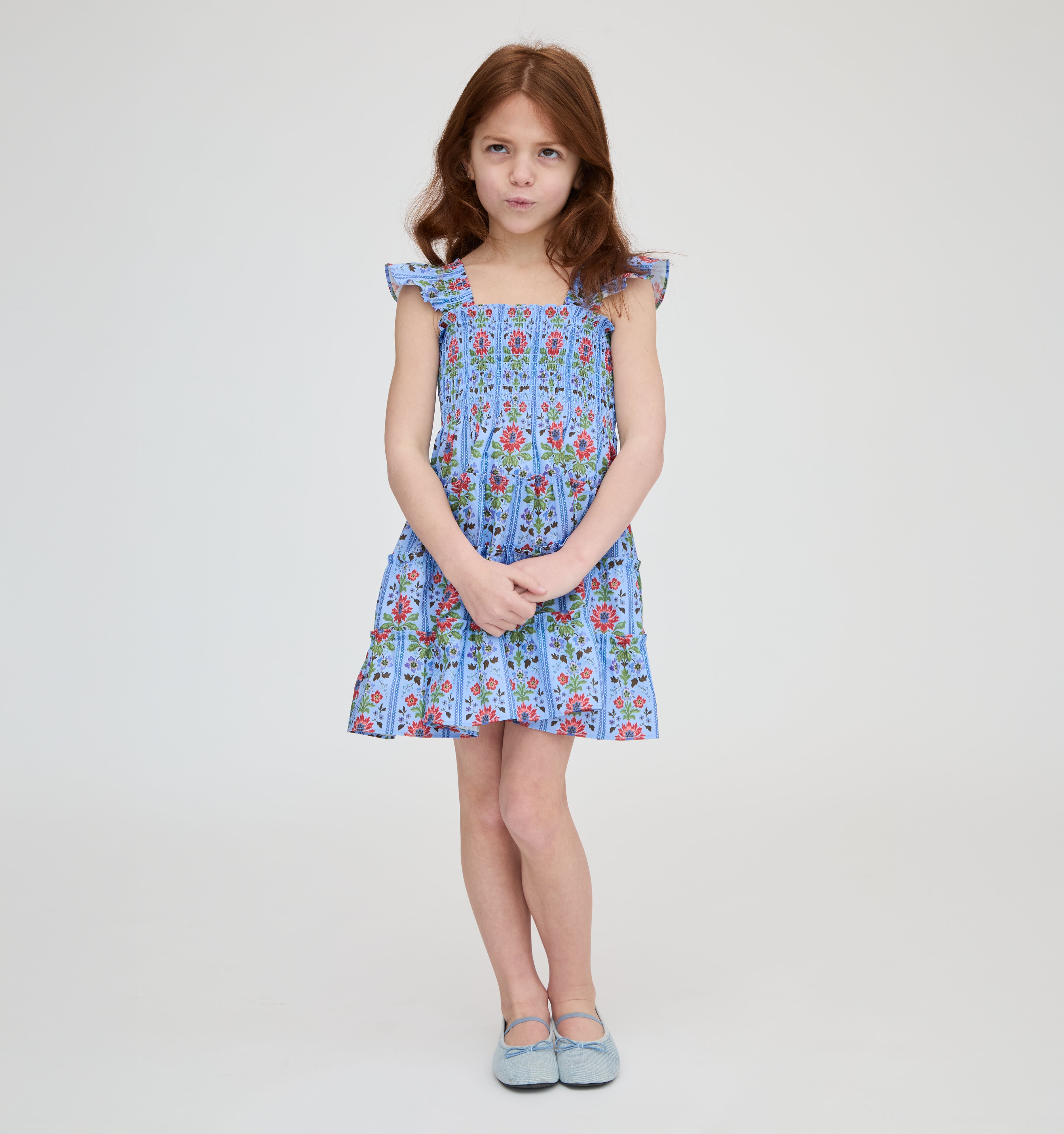 The Tiny Ellie Nap Dress in Blue Floral Block Stripe