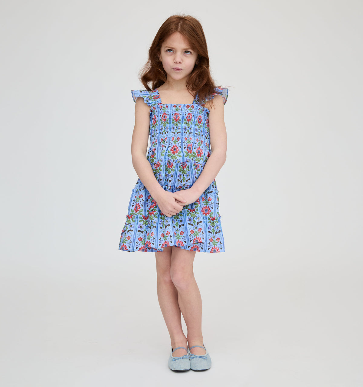 The Tiny Ellie Nap Dress in Blue Floral Block Stripe
