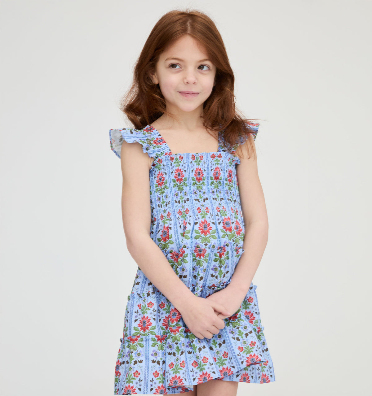 The Tiny Ellie Nap Dress in Blue Floral Block Stripe