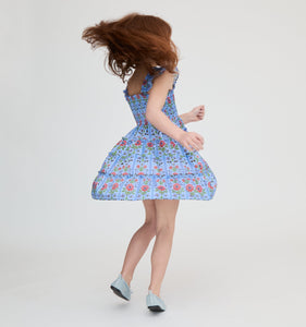 The Tiny Ellie Nap Dress in Blue Floral Block Stripe