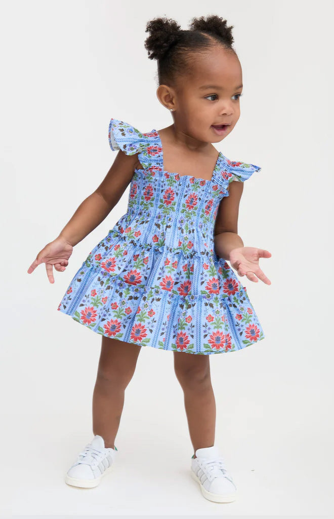 The Baby Ellie Nap Dress in Blue Floral Block Stripe
