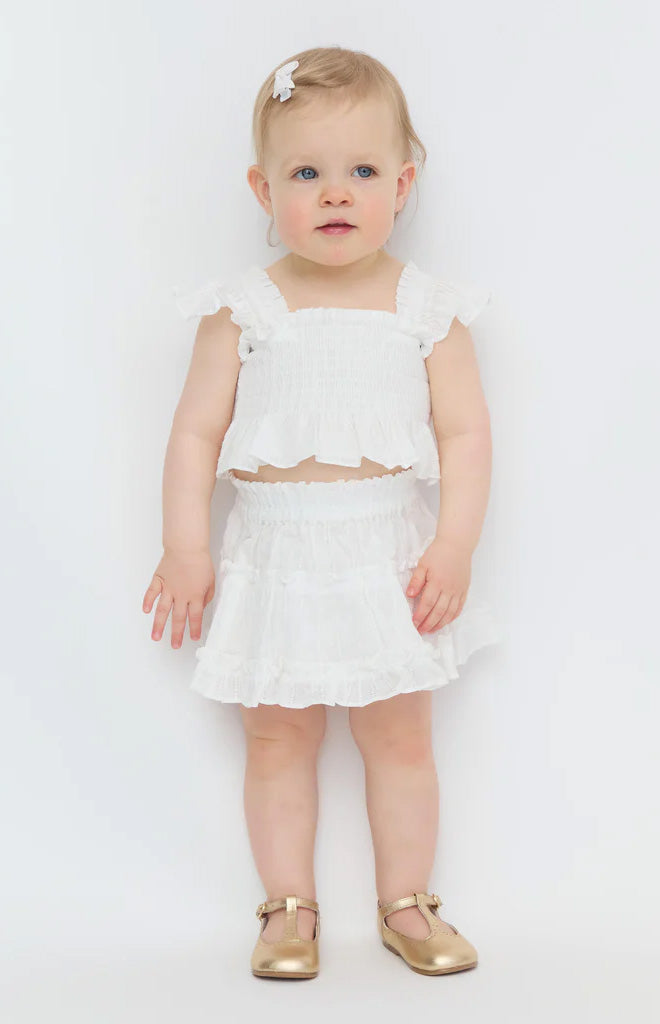 The Baby Paz Set in White Linear Swiss Dot