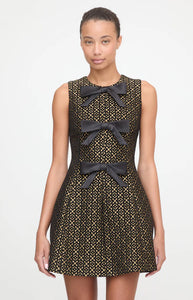 The Blythe Bow Dress in Metallic Brocade