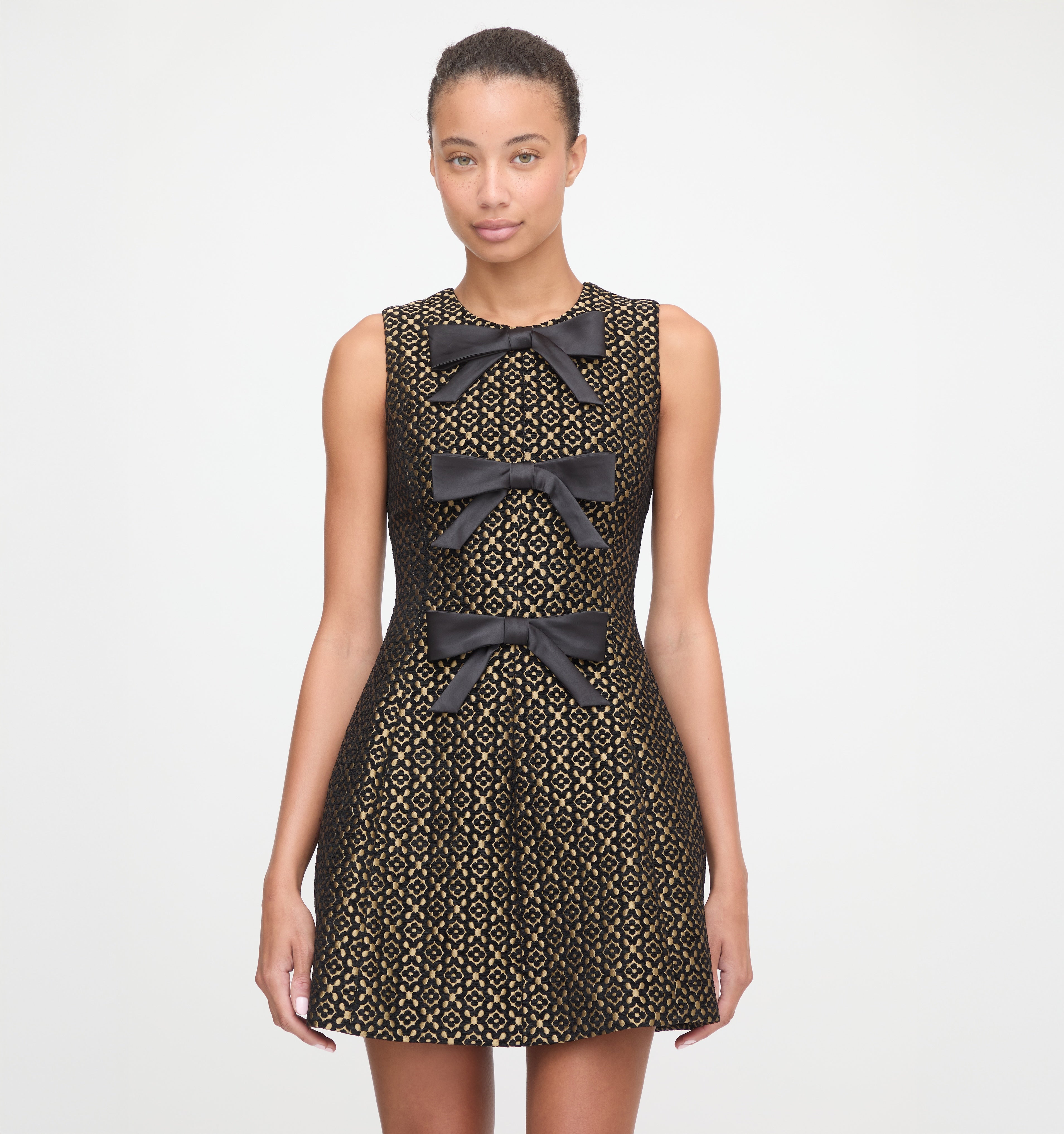 The Blythe Bow Dress in Metallic Brocade