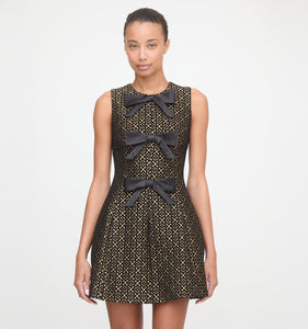 The Blythe Bow Dress in Metallic Brocade