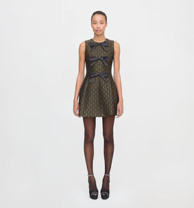 The Blythe Bow Dress in Metallic Brocade