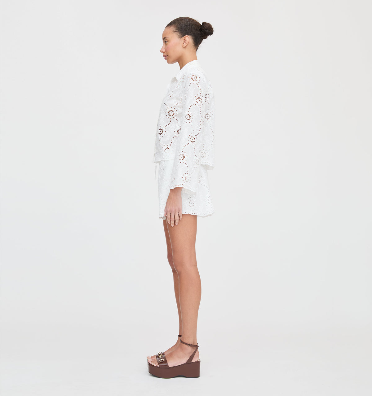 The Audrey Shorts in White Trellis Broderie