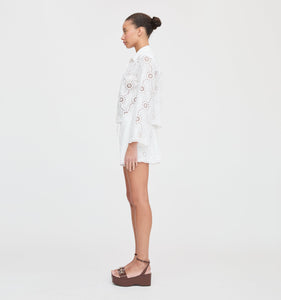 The Audrey Shorts in White Trellis Broderie