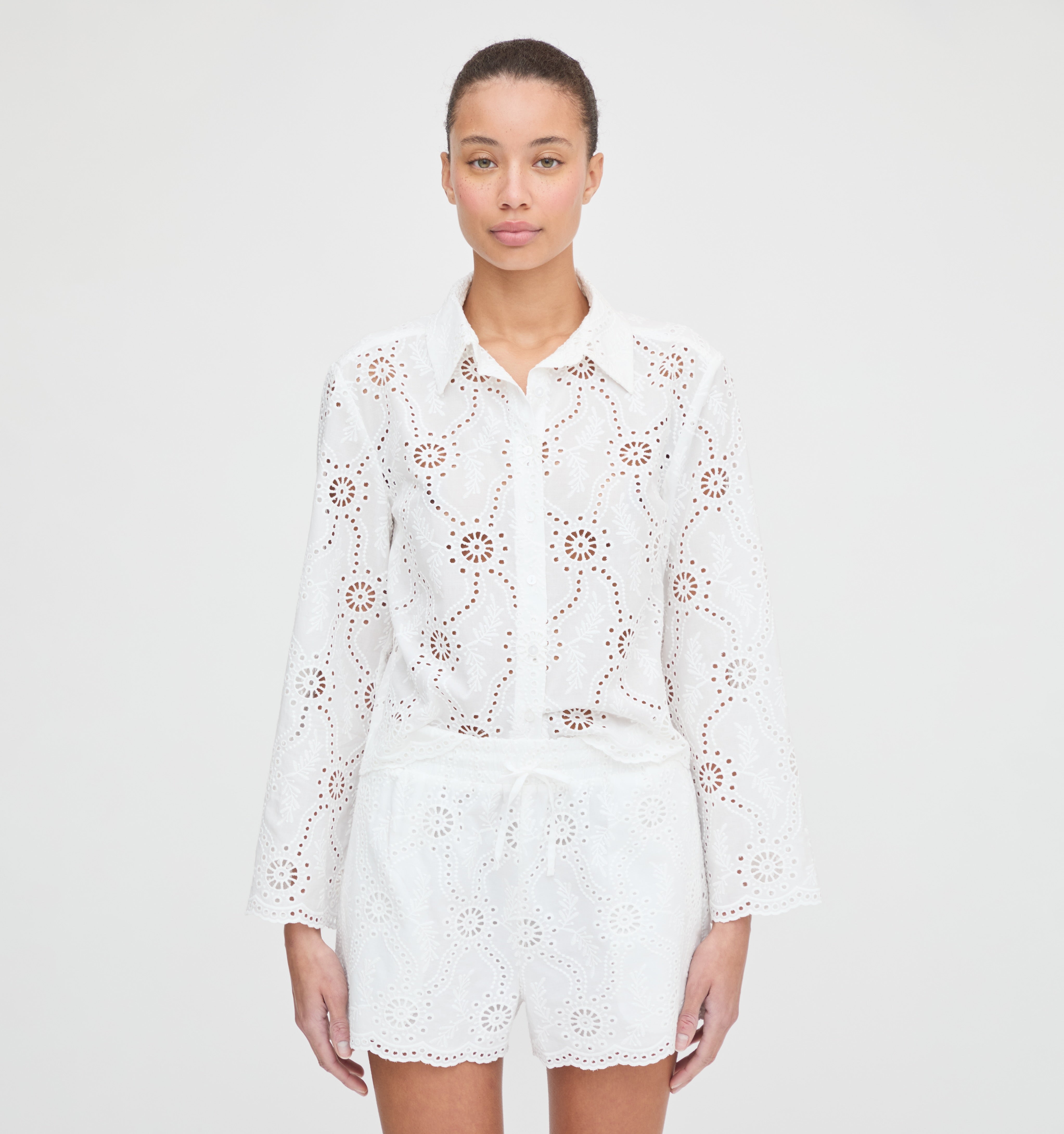 The Celia Top in White Trellis Broderie