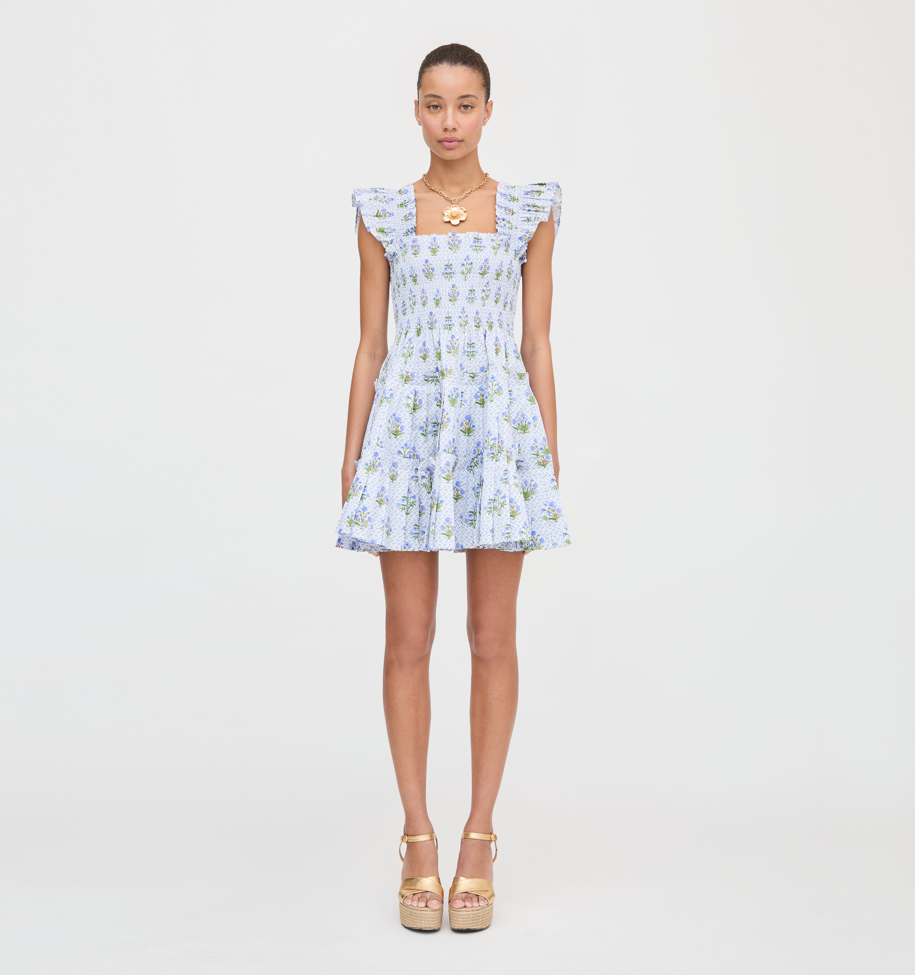 The Charlotte Nap Dress in Blue Block Print