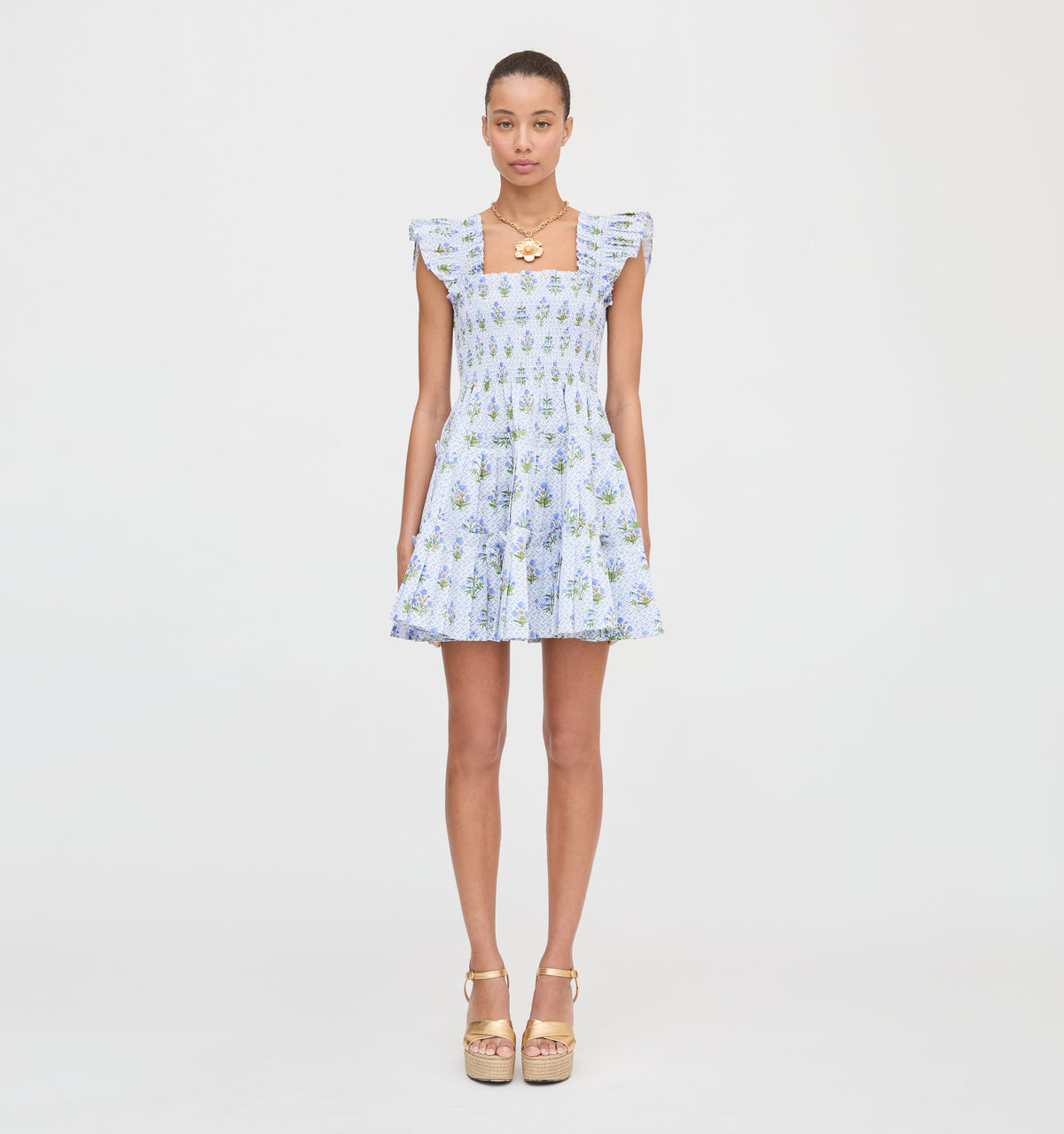 The Charlotte Nap Dress in Blue Block Print