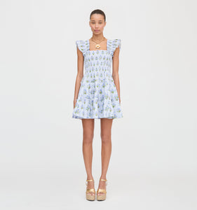 The Charlotte Nap Dress in Blue Block Print