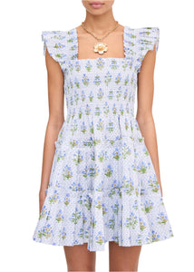 The Charlotte Nap Dress in Blue Block Print