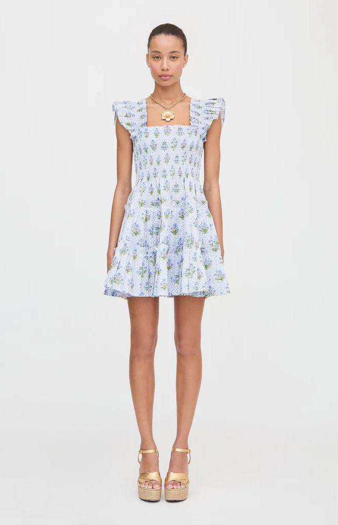 The Charlotte Nap Dress in Blue Block Print