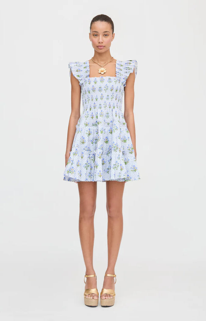 The Charlotte Nap Dress in Blue Block Print