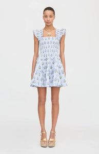 The Charlotte Nap Dress in Blue Block Print